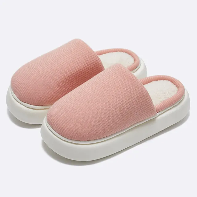 New Simple Pure Color Comfort Knitted Fabric Couple Latex Home Cotton Slippers Pink - Shop at LoveMi