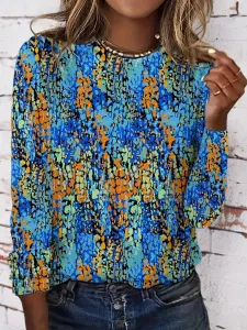 European And American Round Neck Long Sleeve Gradient Floral Print 04 Style - Shop at LoveMi