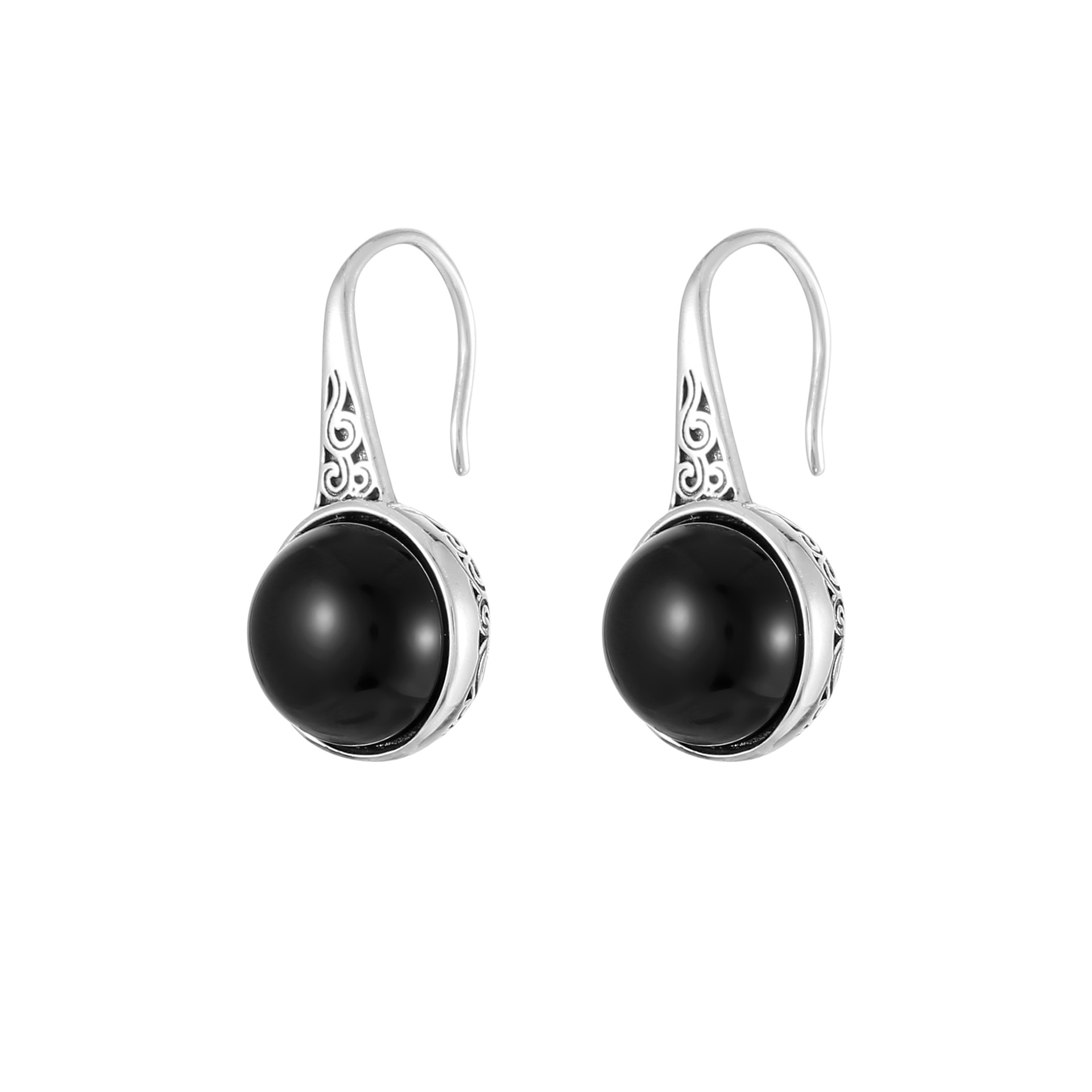 Women's Retro Black Agate S925 Silver Earrings