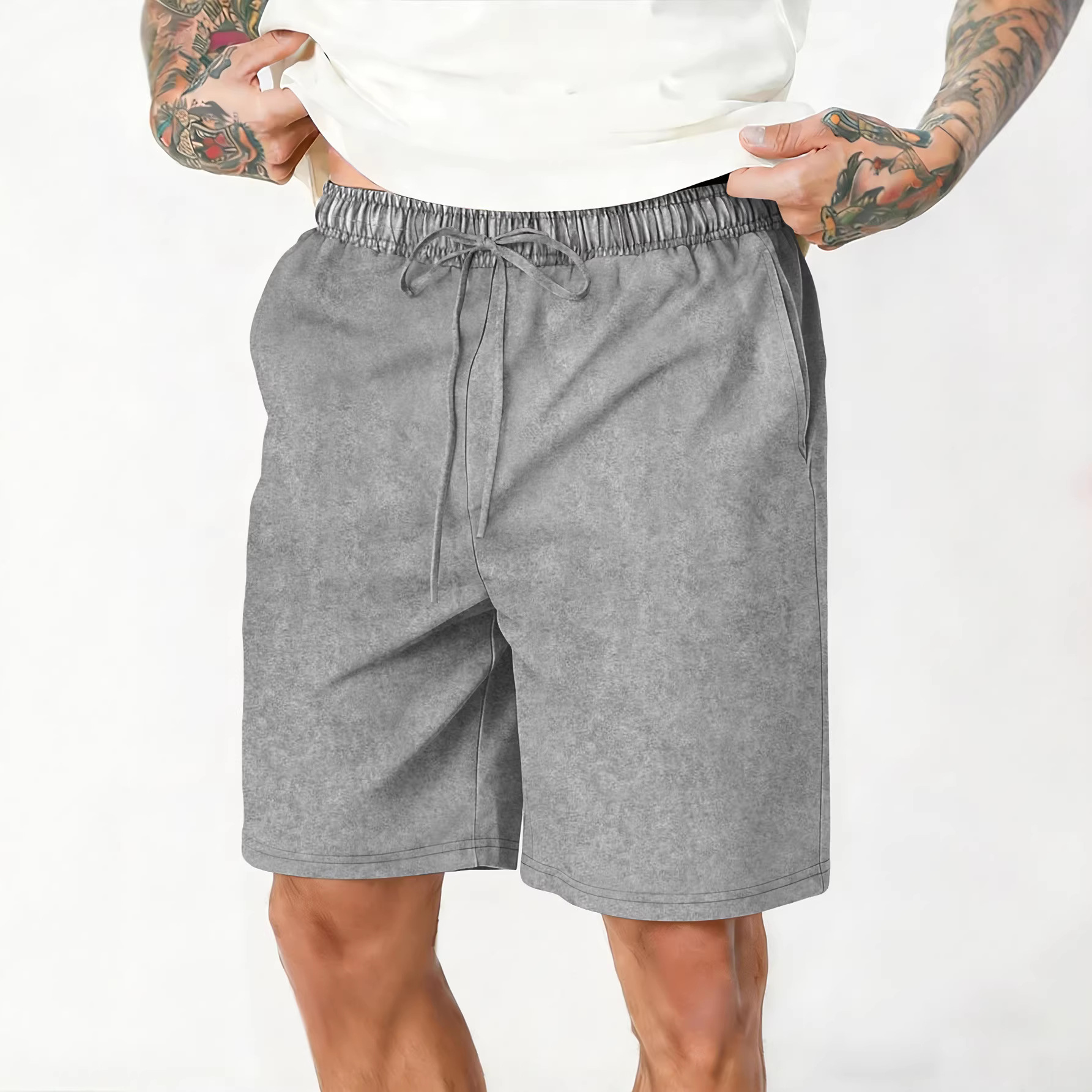 Mens Relaxed-fit Washed-and-distressed Casual Shorts