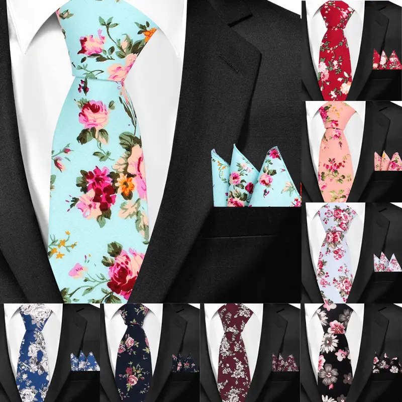 Casual Cotton Floral Print 6cm Tie Pocket