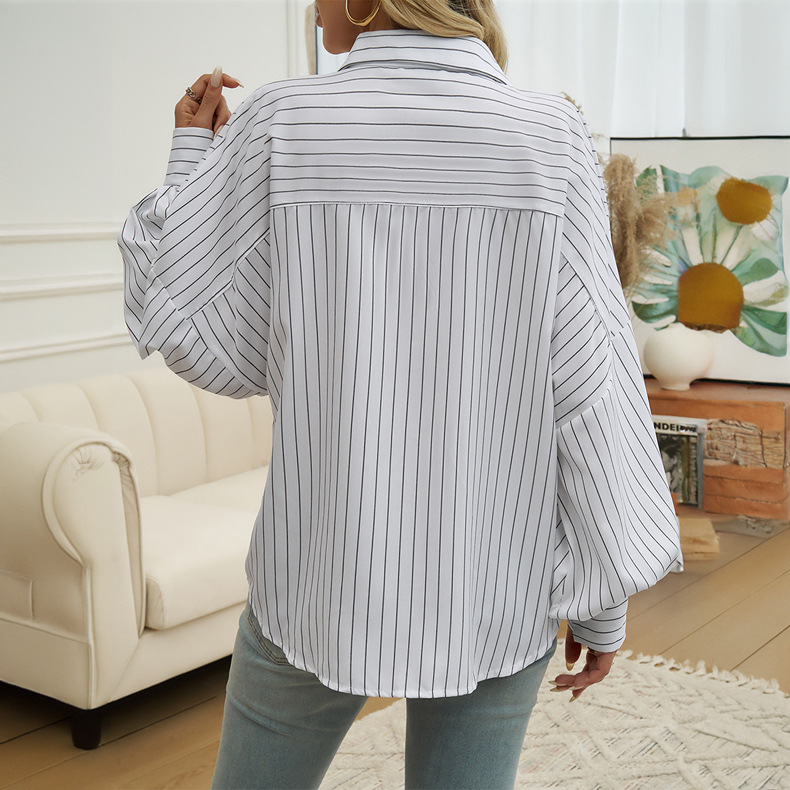 Women's Loose Cardigan Contrast Color Shirt