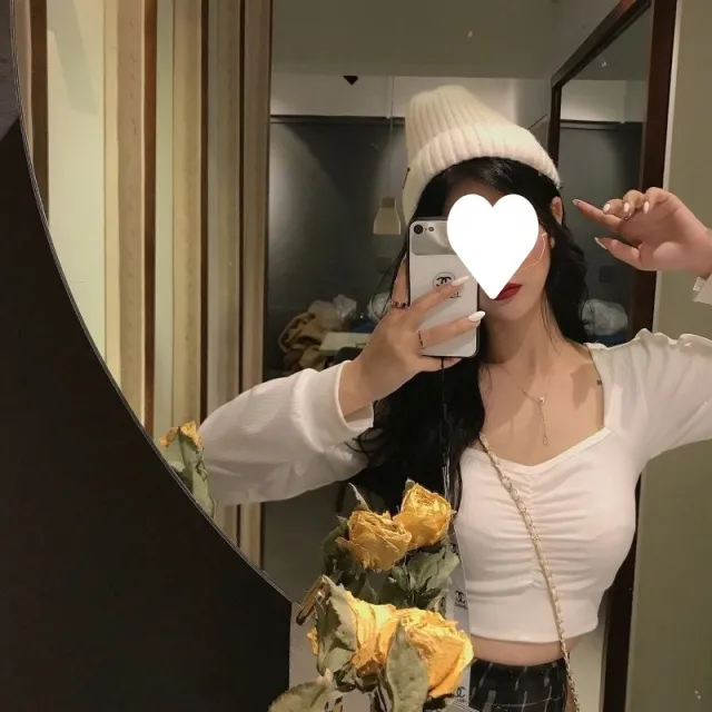 Bare Midriff High Waist Short Shirt Long sleeved Shirt White - Shop at LoveMi
