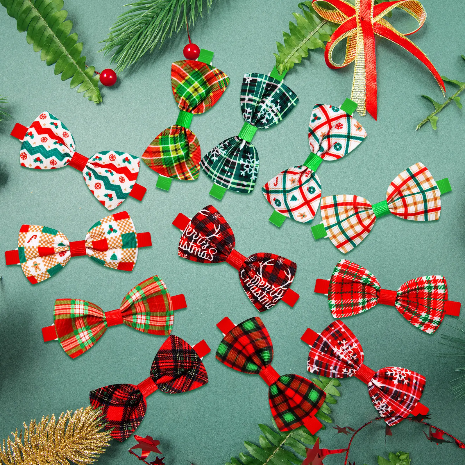 Christmas Plaid Striped Bow Tie Dog Cat