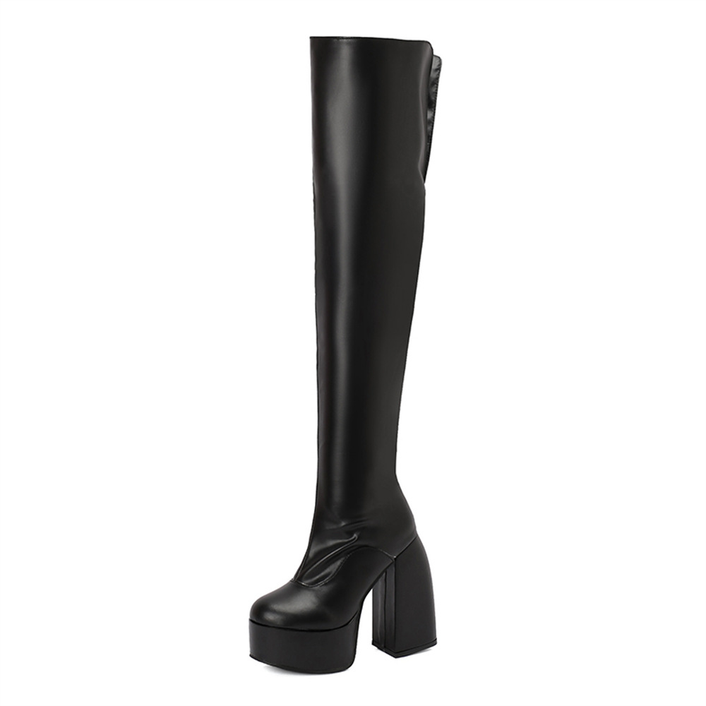 Stylish Casual Plus-size Over-the-knee Boots With A Round Toe And High Heel