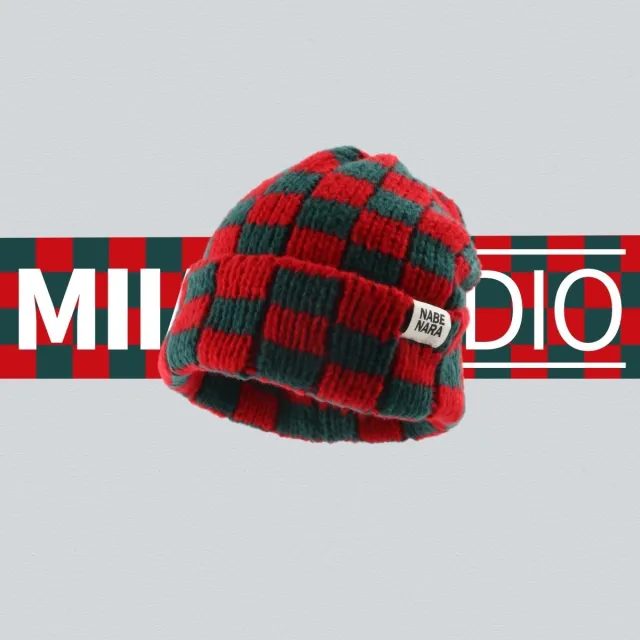 Autumn And Winter Warm Contrast Color Chessboard Plaid Woolen Cap Red With Label - Shop at LoveMi
