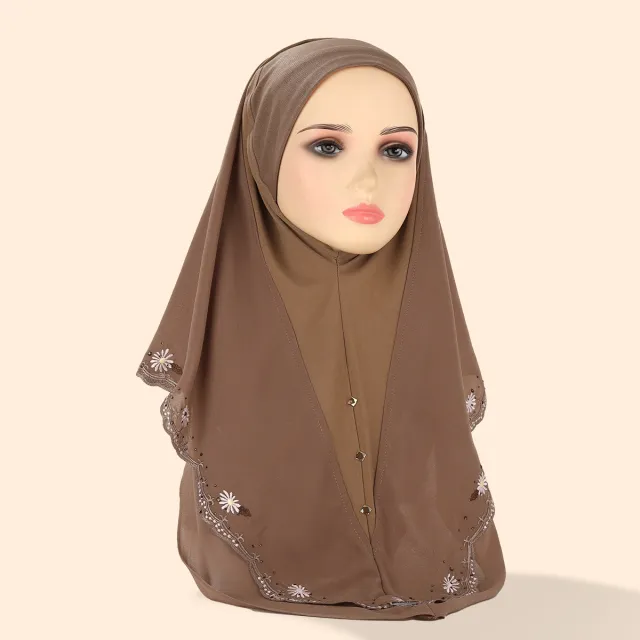 Women's Embroidered Lace Double layer Chiffon Beading Cap 6 Brown - Shop at LoveMi