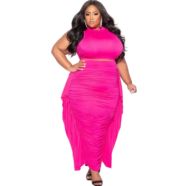 Women's Sexy Bodycon Tassel Sleeveless Plus Size Two Piece Set Red - Shop at LoveMi