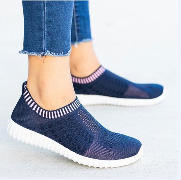 Low-top Solid-blue Womens Casual Round-toe Cotton Shoes