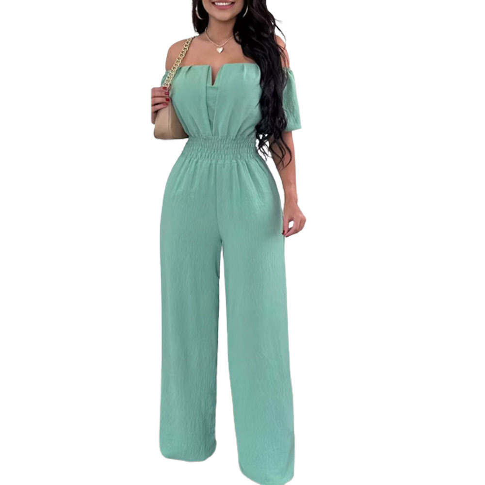 Women's Off-neck Waist Trimming Loose Straight Jumpsuit - Image 38