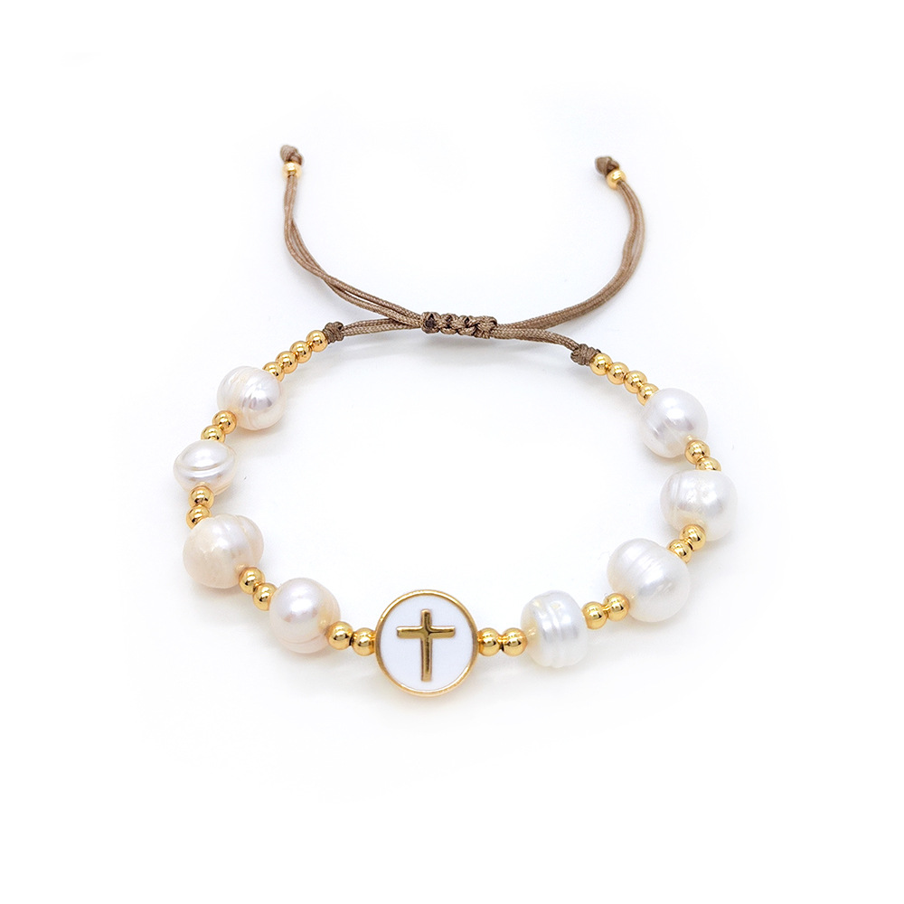 Baroque Natural Pearl Knitting Accessories All-match Beaded Cross Bracelet