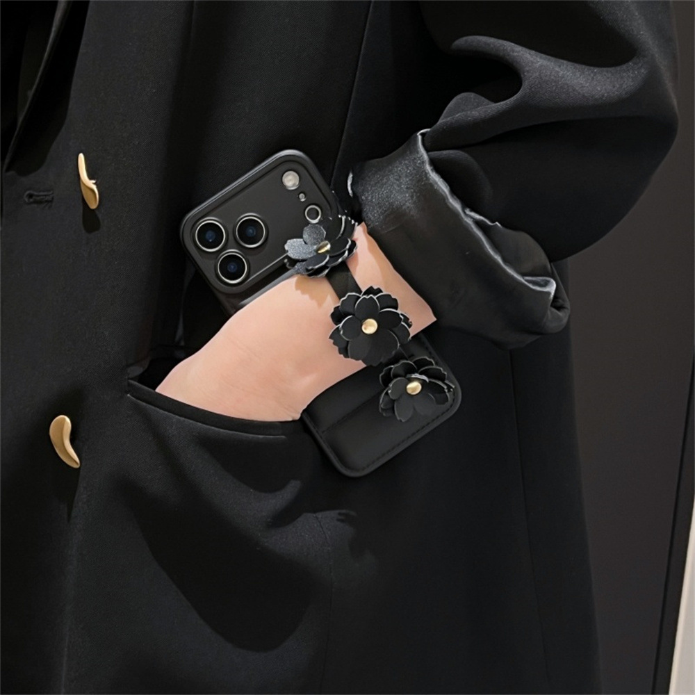 Handmade Candy Puffer Jacket Motif Camellia Wrist Strap Phone Case