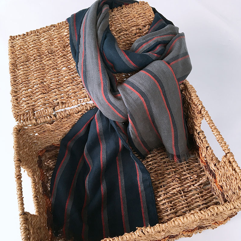 Japanese And Korean Style Men's Blue Striped Lengthened Scarf