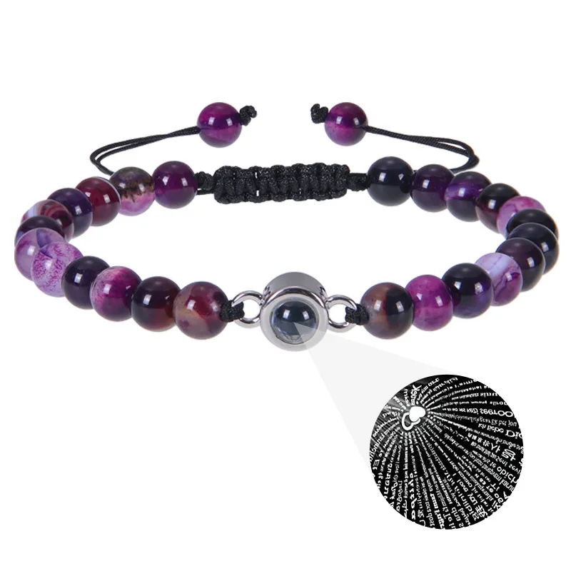 Crystal Frosted Stone Couple Projection Bracelet - Purple Stripes