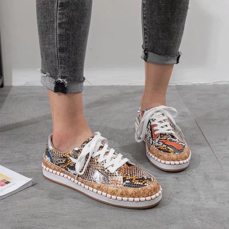 Plus-size Snake-print Chunky-soled Casual Shoes