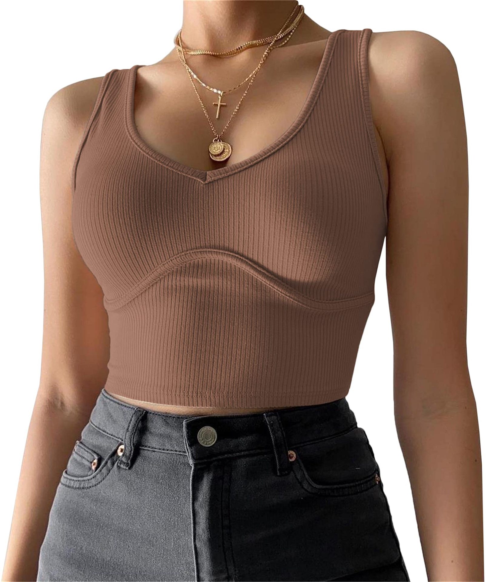 Women's Slim-fit  Deep V-neck Midriff-baring Knitted Vest - Image 12