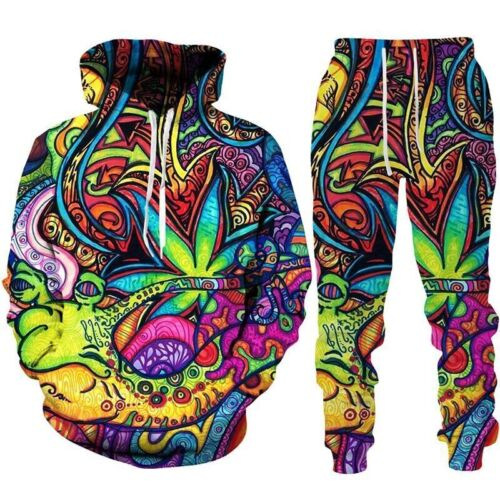 Creative Printing Hooded Pullover Sports Men's And Women's Two-piece Suit