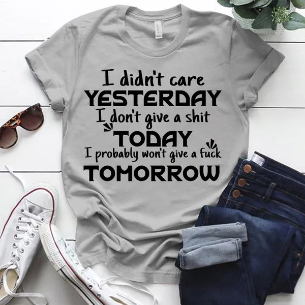 Funny Letter Pattern Printed Short sleeved T shirt Women's Top Gray - Shop at LoveMi