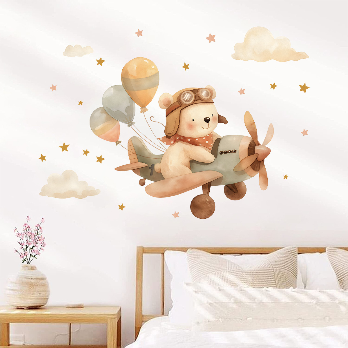 Title 2, Bear Pilot Self-adhesive Wall Sticker Cute Cartoon