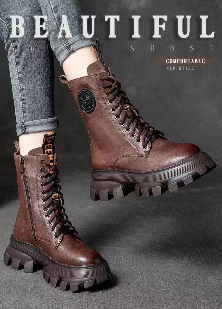 Title 1, Botas de tobillo biker retro Martin de mujer co...