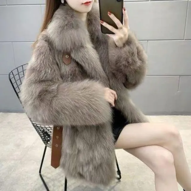 Women's Faux Fox Fur Fur Winter Coat Cocoa Color - Shop at LoveMi