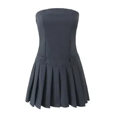 Summer Female Wrapped Chest Nipped-waist Dress - Dark Grey - View 1