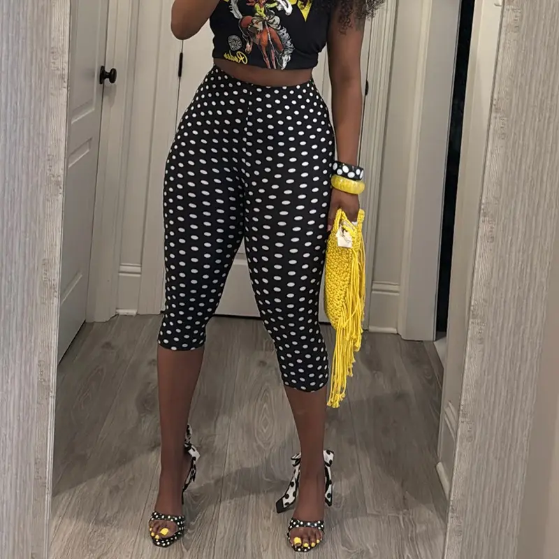 Spring Summer High-Waisted Polka-Dot Printed Stretchy Hip-Hugging