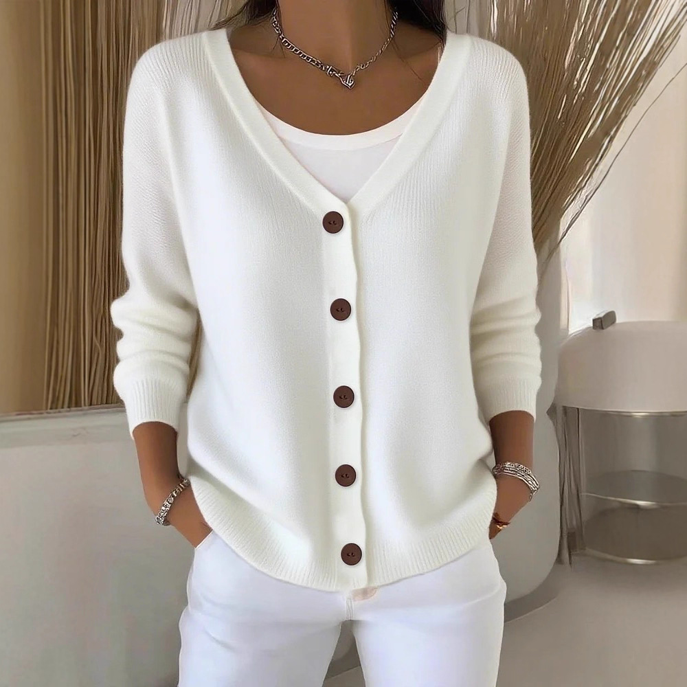 Women's Clothes Solid Color Knitted Button Cardigan Sweater