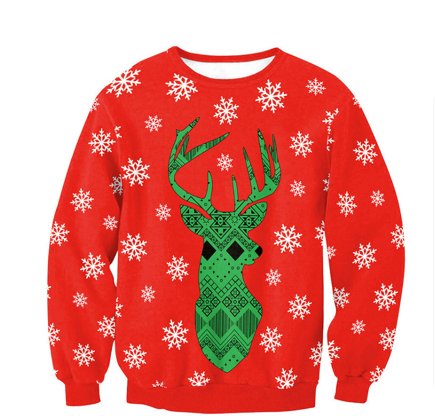 Christmas Sweater 3D Digital Printing Couple Wear Casual Round Neck