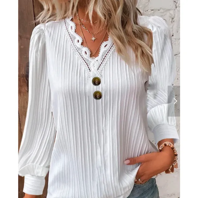 Undershirt Women's Long sleeved V neck Top White - Shop at LoveMi