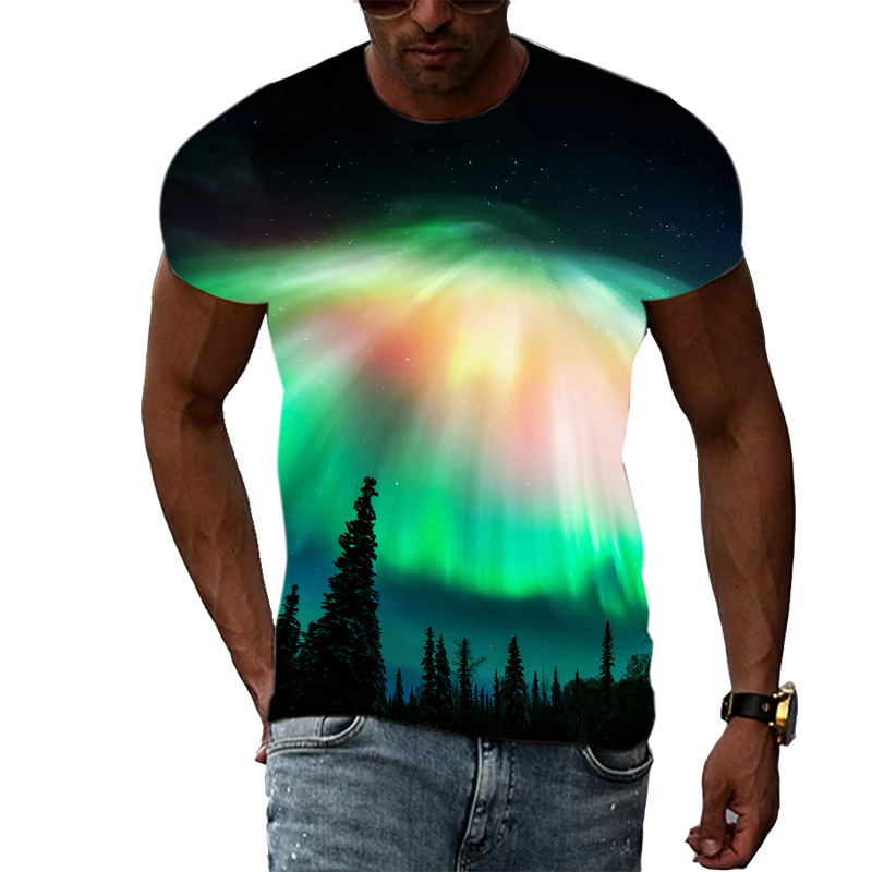 Title 14, Trend Print Mens Aurora Pattern 3D T-Shirt. Ex...