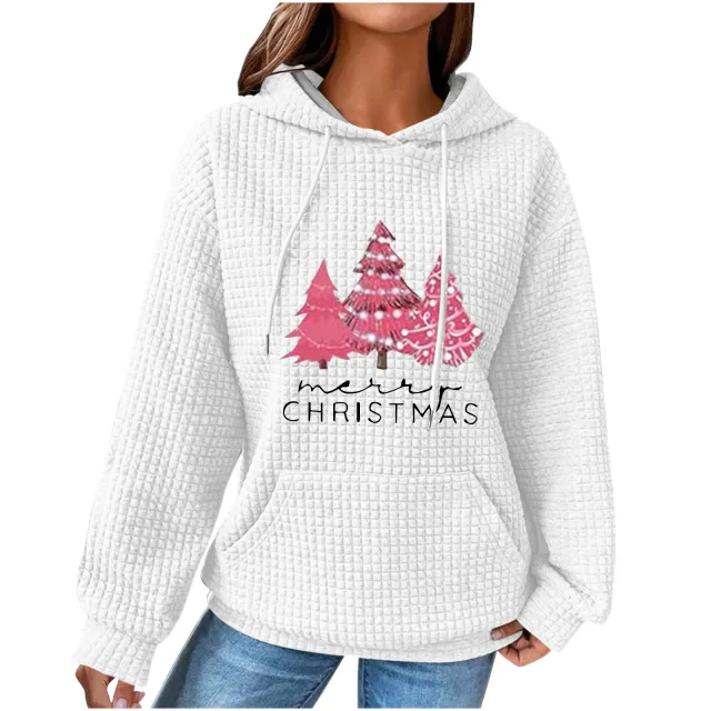 Women's Hooded Long sleeved Patchwork Waffle Sweater White - Shop at LoveMi