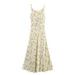 New Summer Ethnic Style Floral Silk Satin Texture Printing Slip Dress - View 1