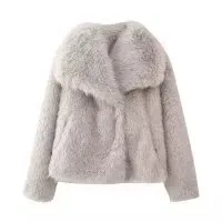 New Polo Collar Faux Fur Short Coat Silver Gray - Shop at LoveMi