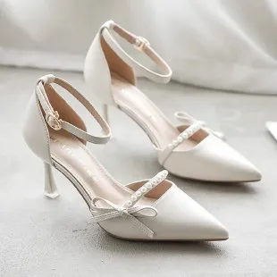 White High-Heel Shoes Versatile Strap Pumps With A Sleek French Stiletto Heel - Beige