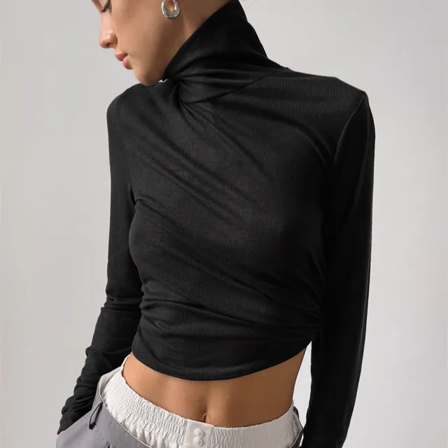All matching High Waist Long Sleeves Slim fit Casual Women's Sweater Black - Shop at LoveMi