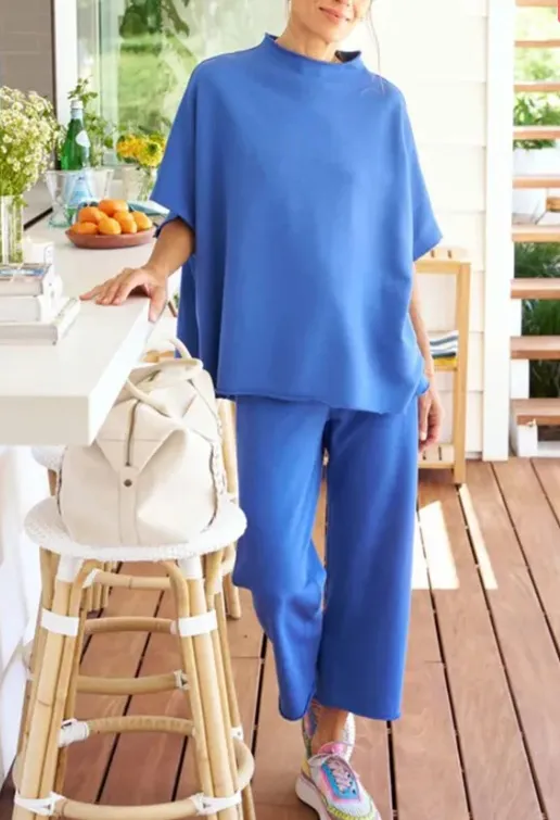 Casual Dolman Sleeve Pullover Wide Leg Pants Suit Dark Blue - Shop at LoveMi