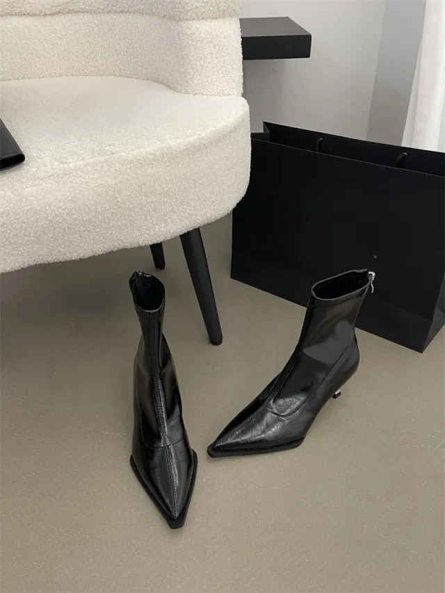 Skinny Boots Stiletto Heel Fashion Boots High Heel Pointed Temperament Back Zipper Black - Shop at LoveMi