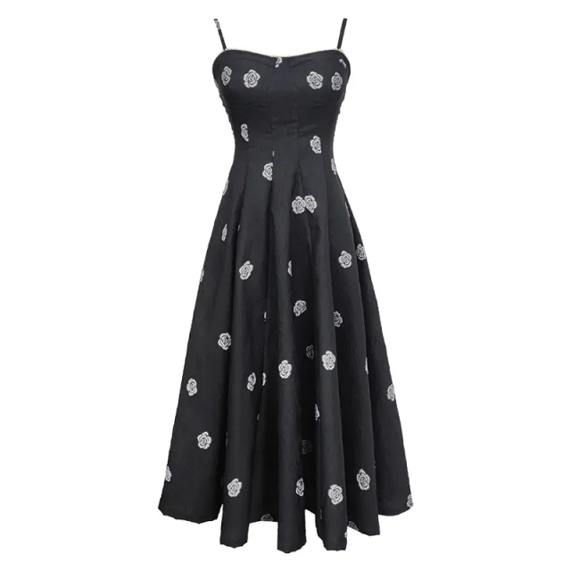 Women's Strapless Square Neck Floral Patchwork Dress Black - Shop at LoveMi