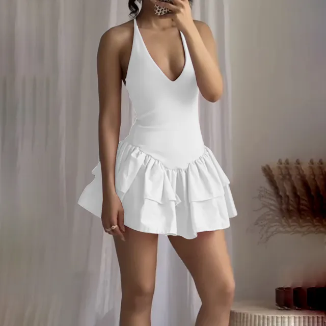 New Solid Color Waist Tight Backless High Texture Temperament Dress White - Shop at LoveMi