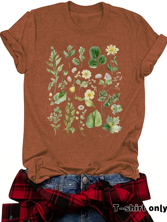 Fashionable Loose fitting Casual Short sleeve Top With Floral Print Rust Red - Shop at LoveMi