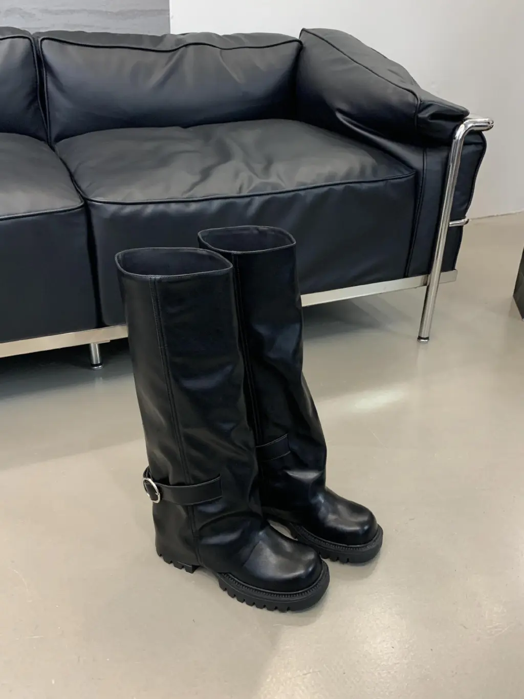 Thick Bottom Small Versatile Long Boots Female - Black