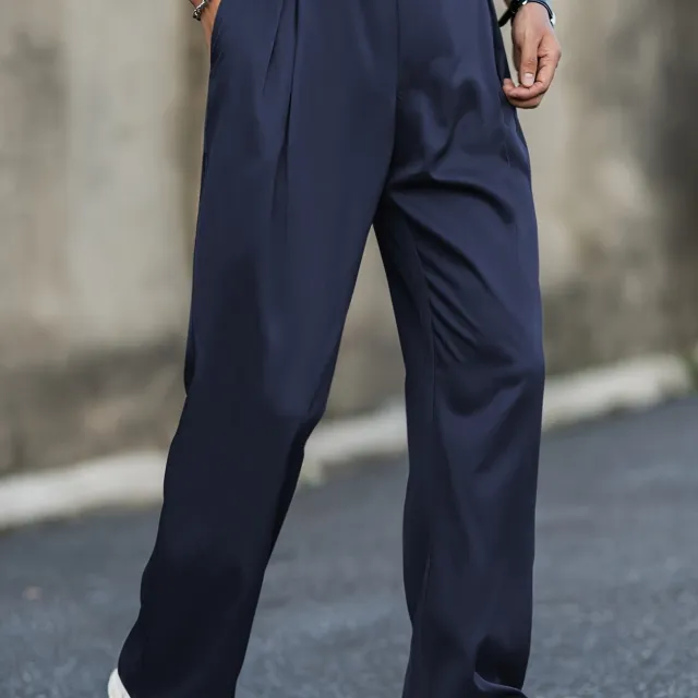 Men's Trousers Loose Casual Wide Waist Navyblue - Shop at LoveMi