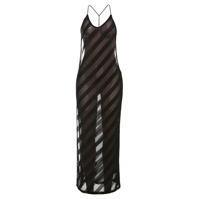 Sexy Side slit Backless Slim Sheer Dress Black - Shop at LoveMi