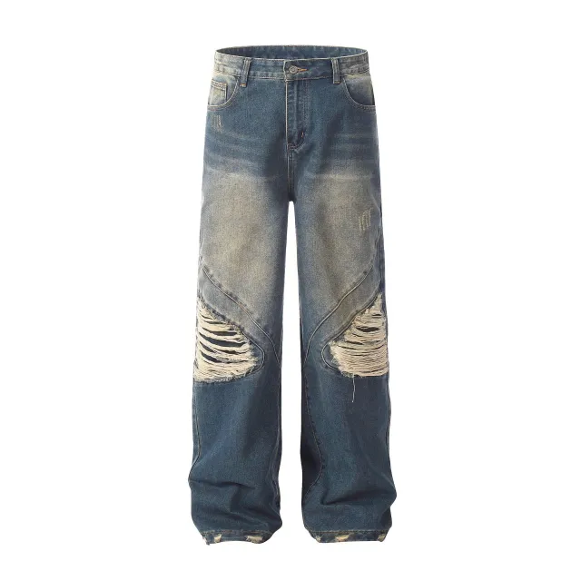 Women's Street Fashion Washed Deconstructed Ripped Jeans Blue - Shop at LoveMi