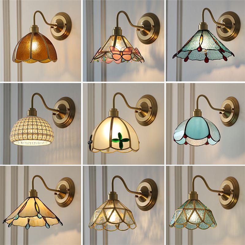 Retro Brass Glass Wall Lamp Creative Bedroom Lamps