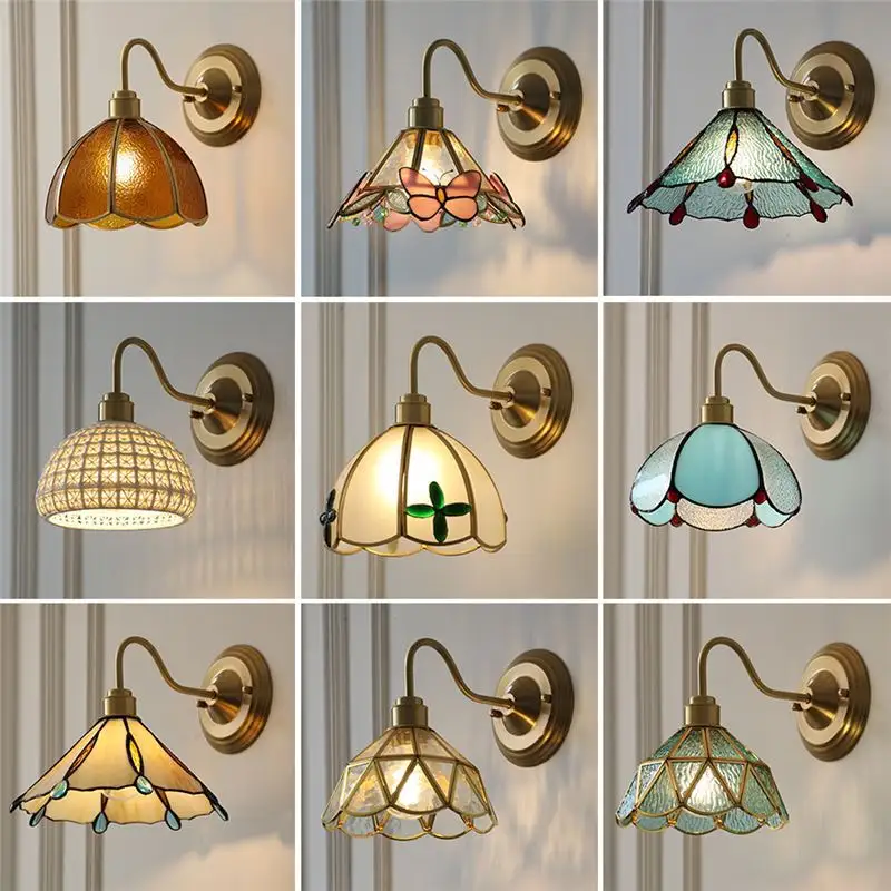 Retro Brass Glass Wall Lamp Creative Bedroom