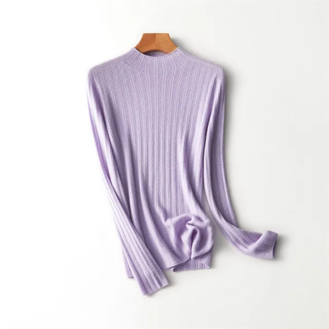 Women's All wool Long sleeved Sweater Seamless Worsted Half turtleneck Mernu Sunken Taro Purple - Shop at LoveMi