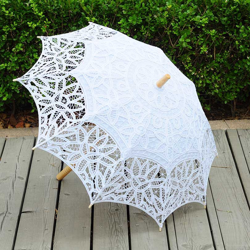 Classical Princess Dance Embroidered Crocheted Sun Umbrella Wooden Handle Straight… — image 1