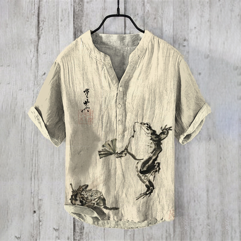 Printed Men's Casual Loose-fit Retro Short-sleeve - Image 7